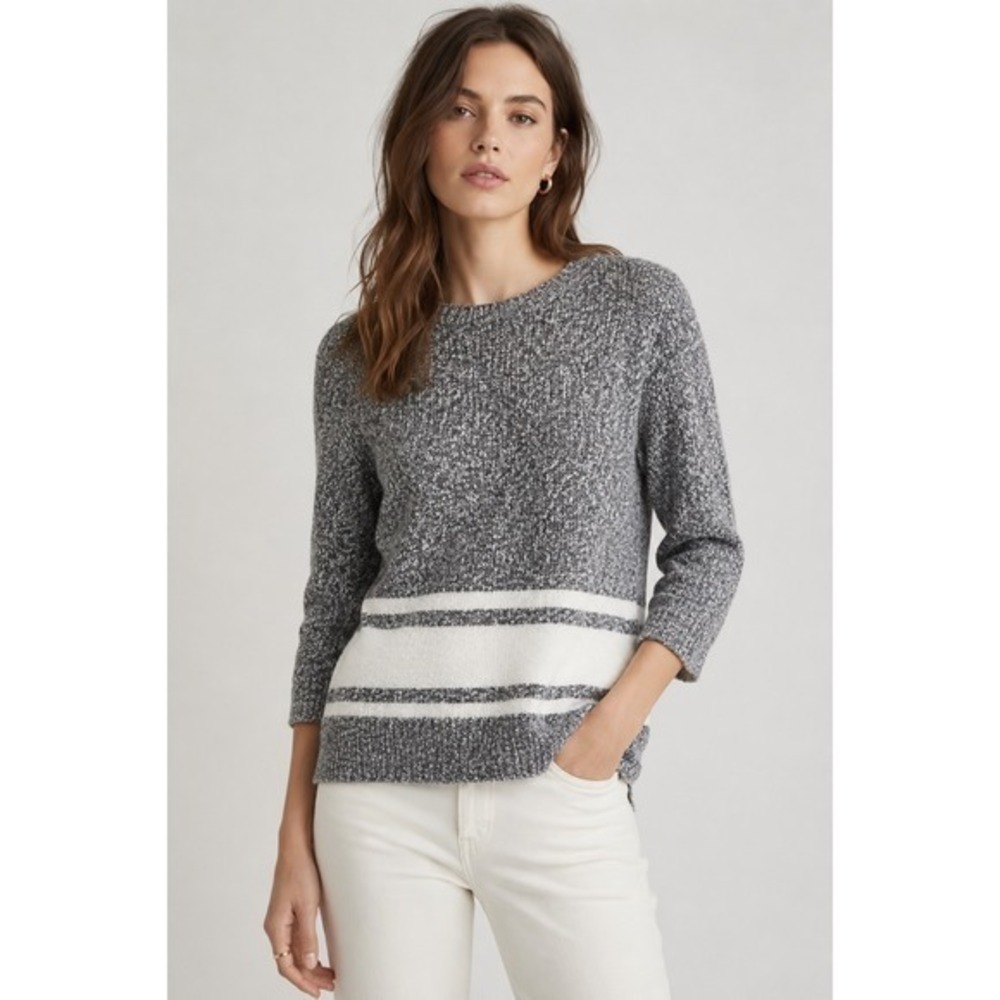 10 Crosby Derek Lam Gray Marled Knit Striped Sweater Women's XS